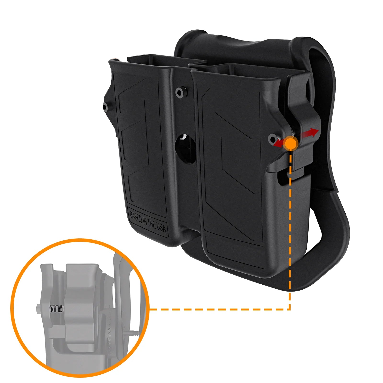 PA66+GF30 Universal Double Holder, 9mm 10mm 40 45 Single & Double Stack Universal Magazine Holster