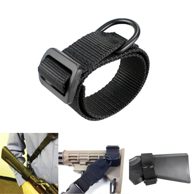 Tactical ButtStock Sling Gun Sling Loop Adapter Adjustable Nylon Shoulder Strap with D Ring EDC Belt Attachment for Hunting..
