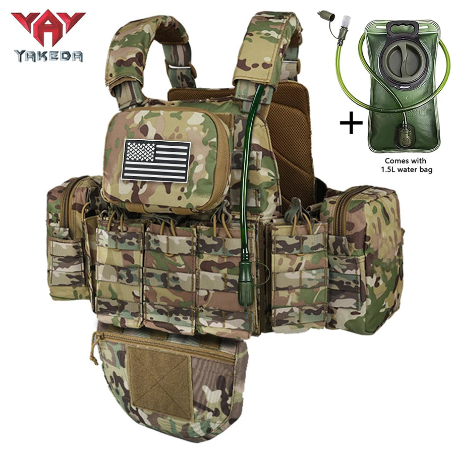 YAKEDA multifunctional hunting vest (including 1.5-liter water bag) with multiple accessory packs MOLLE webbing system