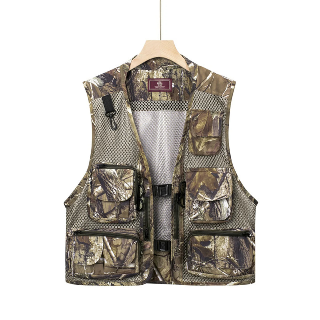 Summer Men's Camouflage Hunting Vest Tank Top Multiple Pockets Mesh Breathable Sleeveless Jacket Outdoor Fishing Waistcoat