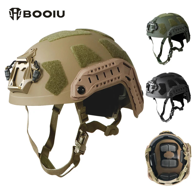 BOOIU Fast Tactical Helmet Adjustable Knob ABS High Cut Guide Rail Damping Protective Helmet Outdoor Airsoft Helmets