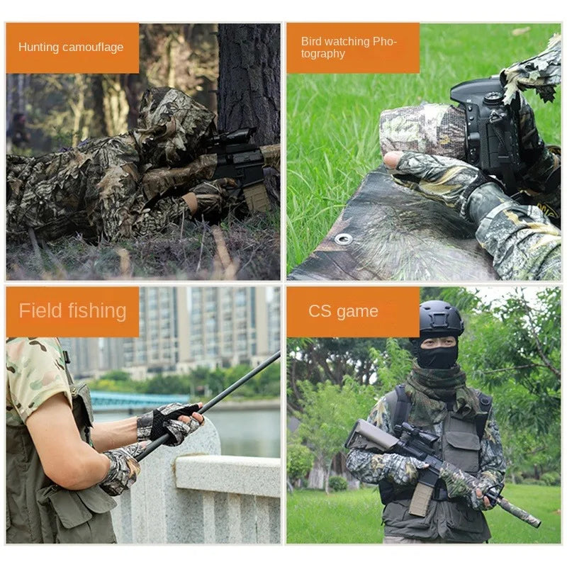 Hunting Gloves Camouflage Gloves Bionic Tree Camouflage Hunting Thin Anti Slip Fishing Photography Bird Watching Suit Gloves