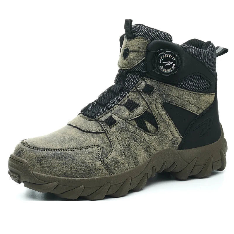 Topfight Mid Cut Green Color Safety Boots Rotating Button Steel Toe Anti-puncture Work Shoes Security Protective Boots Size 48