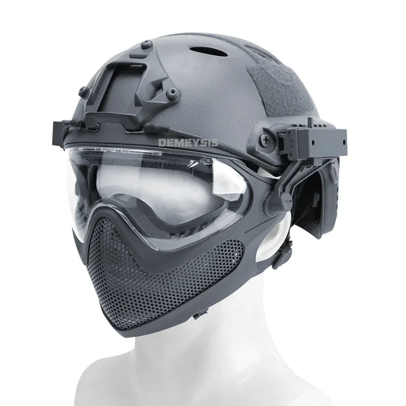 Tactical Helmet + Mask + Goggle Sets Outdoor Airsoft Paintball Helmet with Goggles FAST PJ Helmets CS Game Full Face Cover