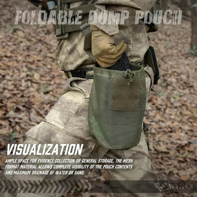 Tactical Molle Dump Pouch Outdoor Roll-Up Drawstring Magazine Utility Folding Waist Bag Mesh Foldable Sport Hunting EDC Pocket