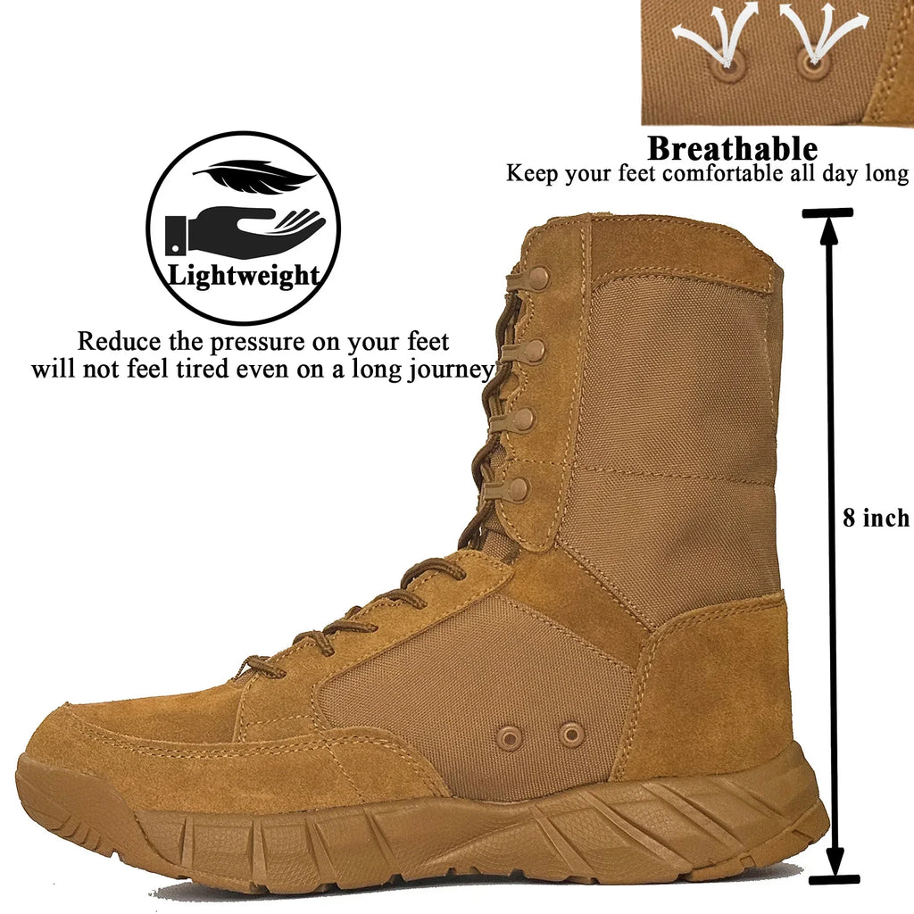 LAHORS® Original Lightweight Man Tactical Boots With Zip Combat Training Lace Up Waterproof Outdoor Hiking Breathable Shoes