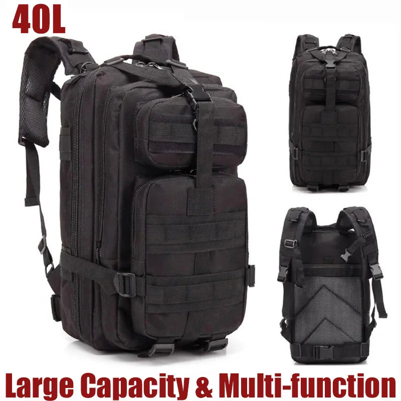 40L Nylon Tactical Backpack for Men Outdoor Survival Hiking Climbing Hunting Fishing Durable MultiCompartment Military Grade Bag