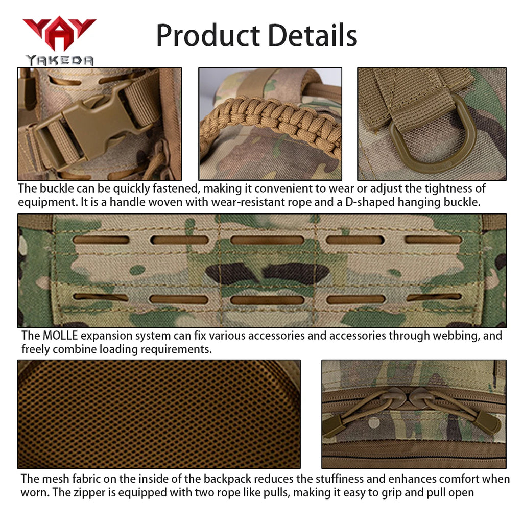 YAKEDA large capacity outdoor backpack with waist and chest strap, fixed buckle MOLLE system shoulder strap, widened backpack