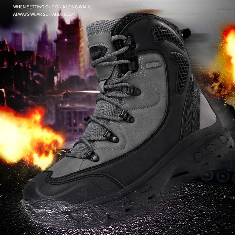 New Men's Mountaineering Boots, Anti Collision and Anti slip, Large Size Outdoor Training and Hiking Boots, High Top Breathable