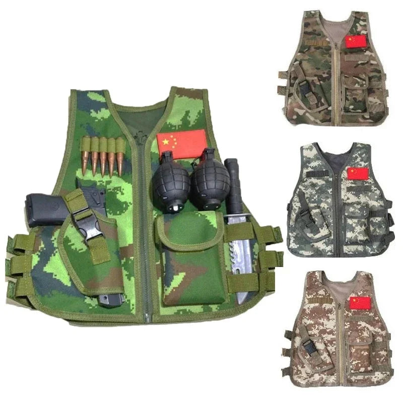 Children Military Tactical Hunting Sniper Vest Hunting Camouflage Uniform Jungle Hiking Clothing CS Game Vest for Kids