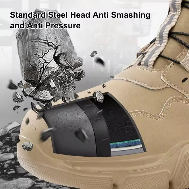 Men Rotary Button Safety Work Shoes Anti Smash Anti Puncture Steel Toe Indestructible Labor Protection Boots