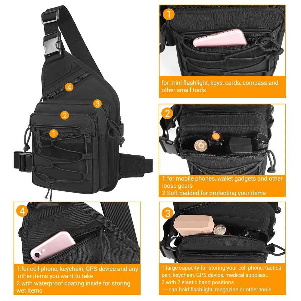 Tactical Gun Bag EDC Shoulder Bag Pistol Holster Bag Concealed Carry Handgun Chest Pack Hunting Sling Backpack Crossbody Pouch