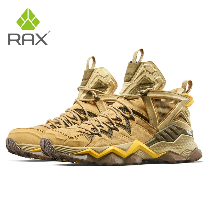 RAX Men Hiking Shoes Mid-top Waterproof Outdoor Sneaker Men Leather Trekking Boots Trail Camping Climbing Hunting Sneakers