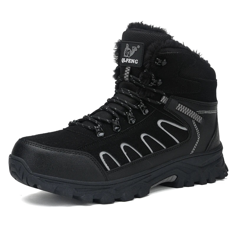 Men Hiking Boots High Top Anti Slip Winter Warm Comfort Plush Breathable Ankle Boots Outdoor Thick Sole Snow Boots for Man