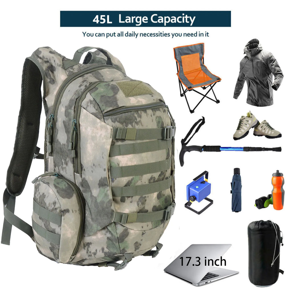 45L Waterproof Fishing Hunting Backpack Outdoor Rucksacks Tactical Sports Camping Hiking Trekking Bags
