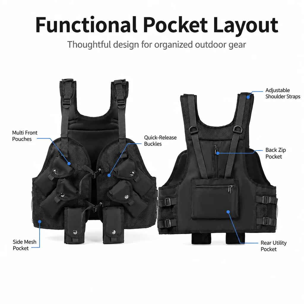 Tactical Hunting Vest Pack Multi-Pocket Outdoor Gear Storage Adjustable Nylon Mesh Chest Vest for Hunting Hiking Fishing