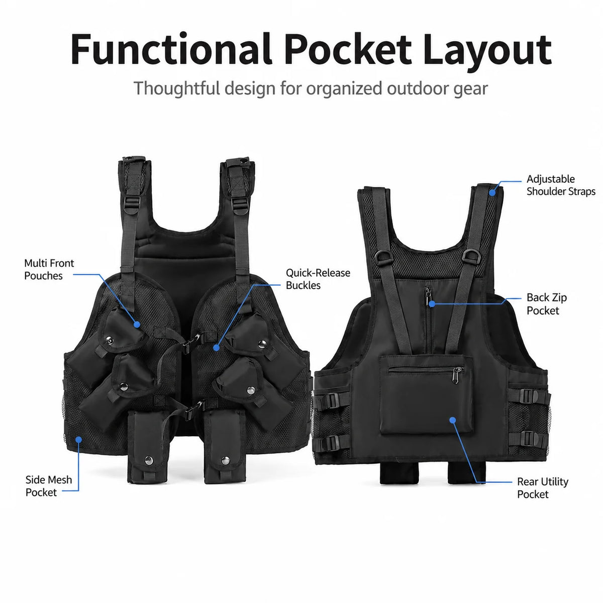 Tactical Hunting Vest Pack Multi-Pocket Outdoor Gear Storage Adjustable Nylon Mesh Chest Vest for Hunting Hiking Fishing