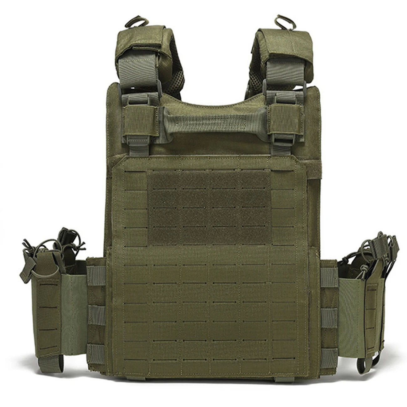 Molle quick release hunting vest with adjustable shoulder straps and waist circumference, equipped with multiple device bags