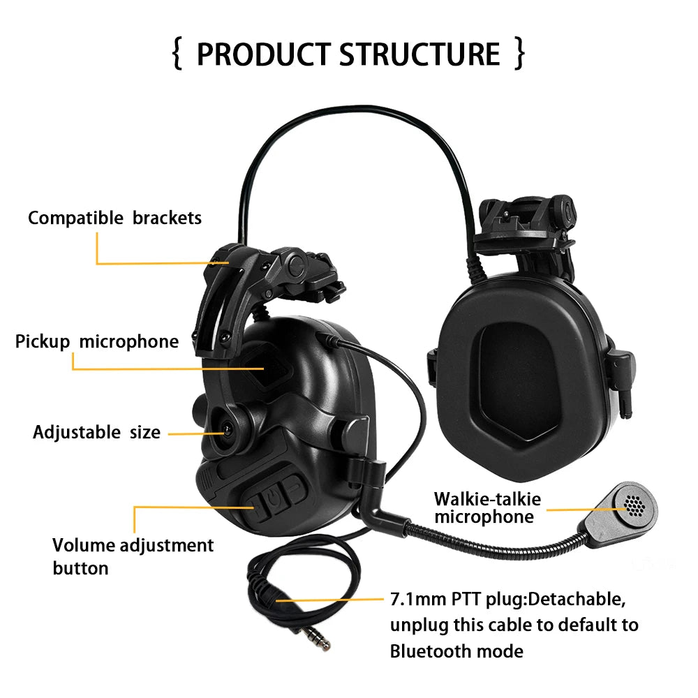 BOOIU Tactical Bluetooth Headset Shooting Headphones Fast Helmet Earmuffs Protection Ear Hunting Training Headset with Stand