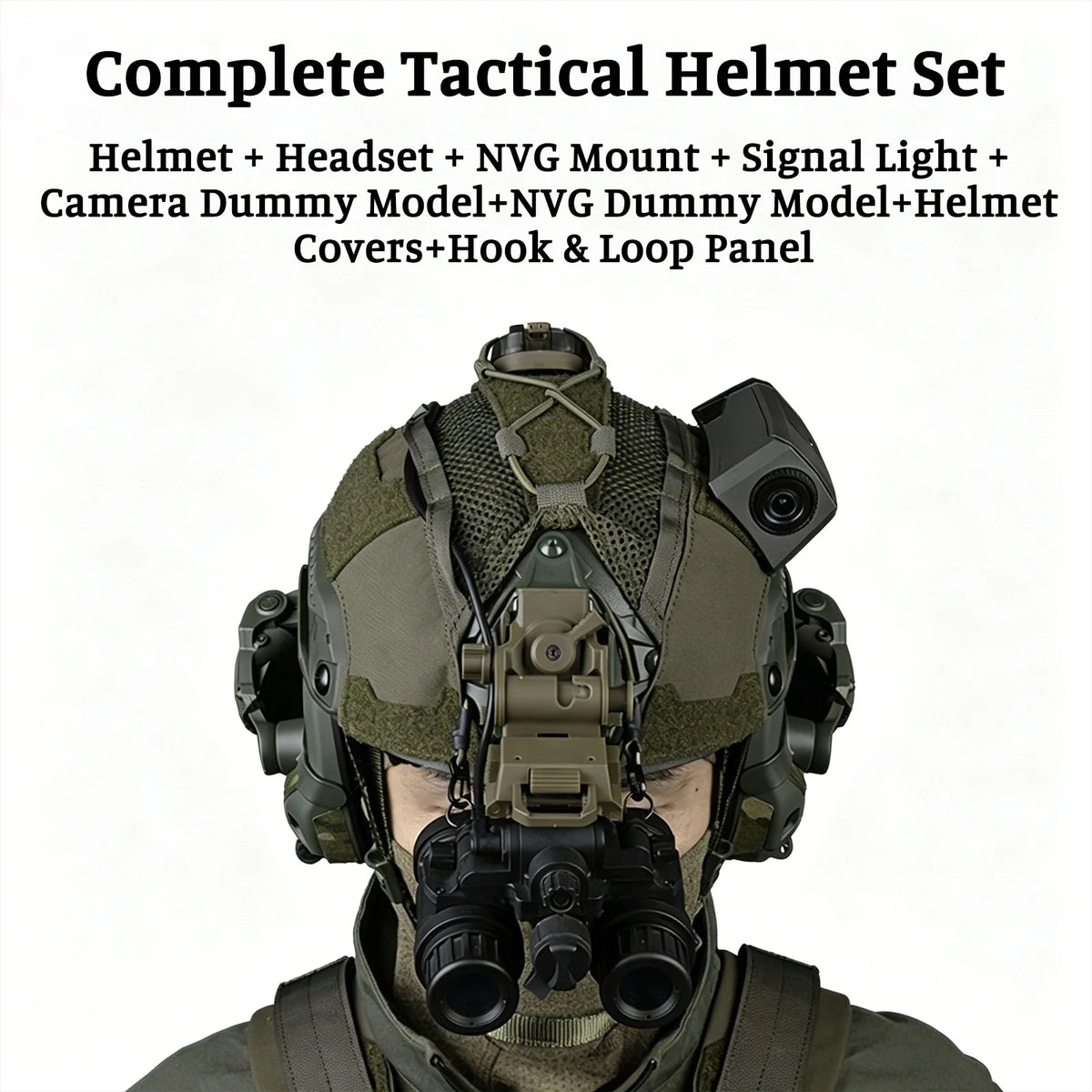 Tactical Airsoft Helmet Set with GPNVG18 NVG Model, Cover, Headset & Signal Light for Paintball Military Wargame Hunting Gear