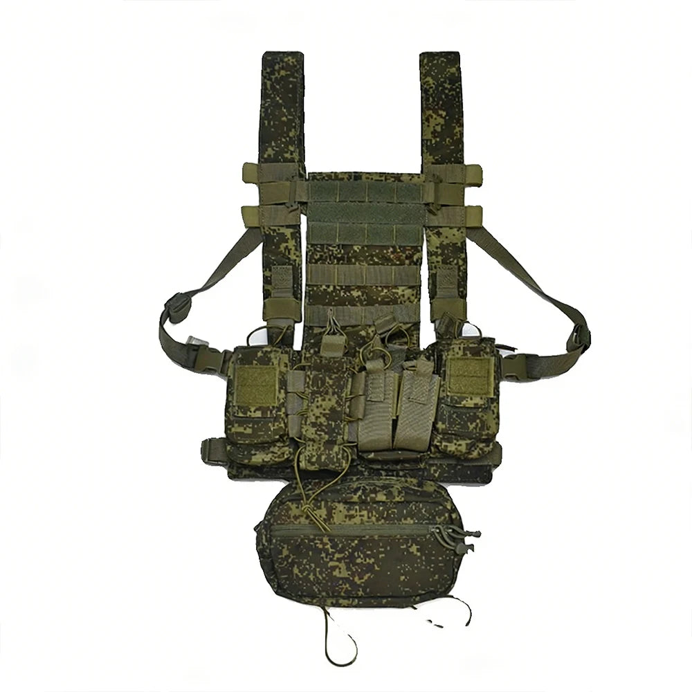 Tactical Chest Rig Vest MOLLE Modular EMR Camouflage Lightweight Chest Hanging Bag Airsoft Combat Vest Set for Hunting Shooting