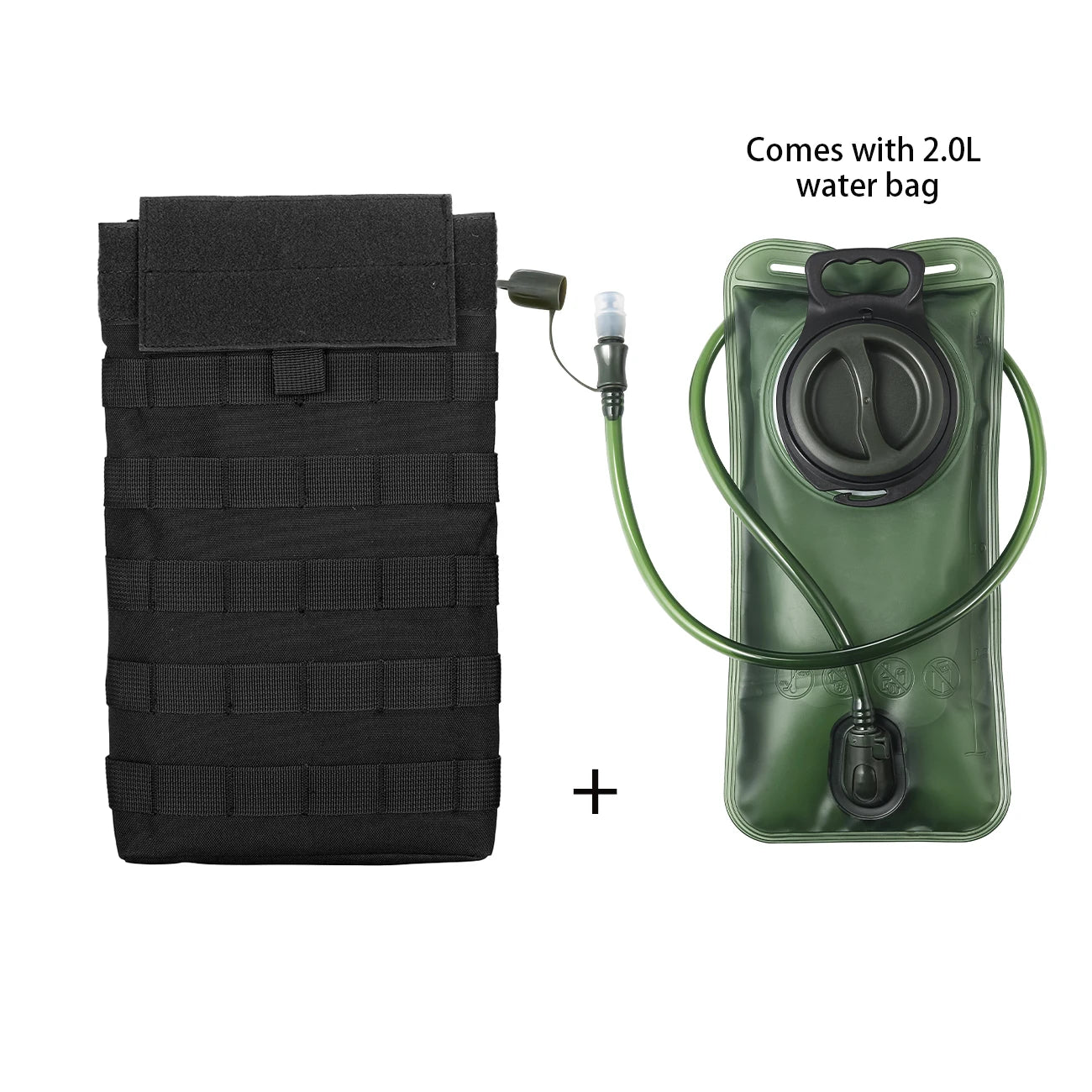 MOLLE Expansion System Accessories Water Bag Pack+2.0L Soft Water Bag Set Large Diameter Rotary Cap Bite Drinking Pipe