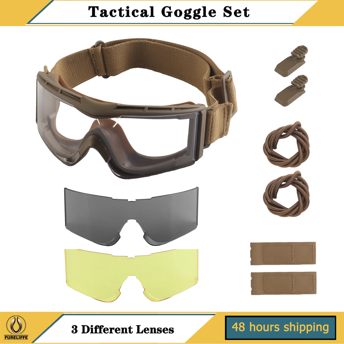 Tactical Goggle Set Headgear Mode for Helmets, Tactical Games, Outdoor Hunting Shooting Windproof, Strong Light, Sun-Proof Goggl