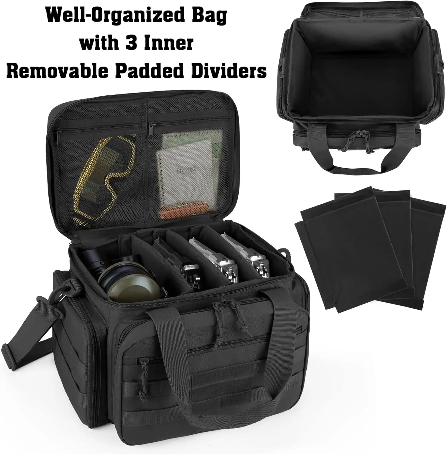 Tactical Gun Range Bag EDC Shoulder Bag Pistol Shooting Range Bag Hunting Carrying Case for 4 Handguns with 6 Magazine Slots