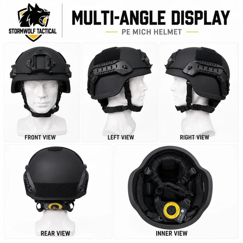PE MICH Style Outdoor Sports Helmet Lightweight Headgear with Adjustable Suspension Liner Side Rail for Training