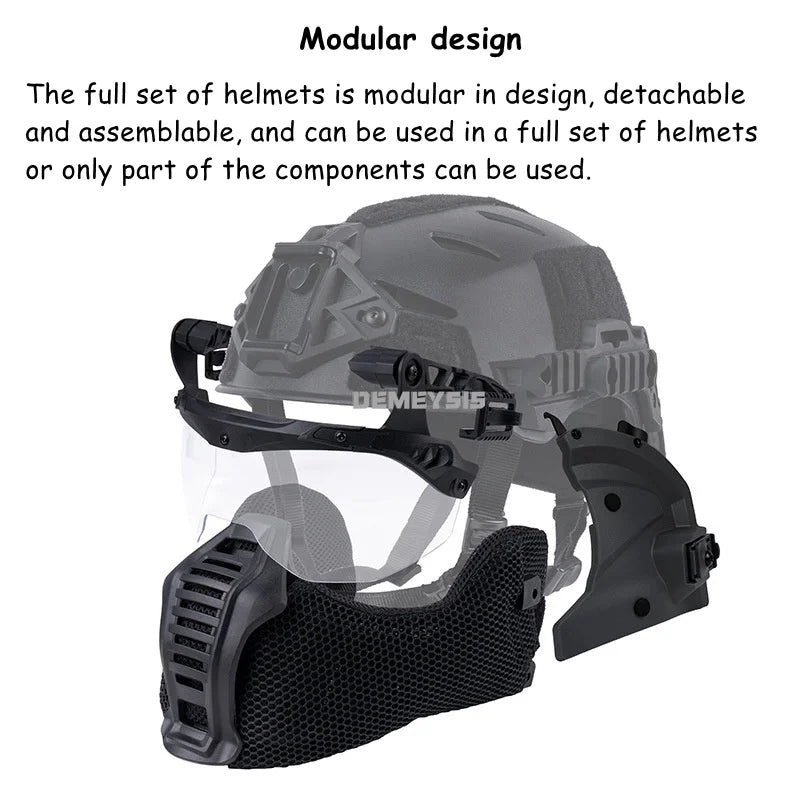 Modular Tactical Full Covered Helmet with Face Mask Mouthguard/Flip Goggles/Ear Cover Hunting Airsoft Paintball 3.0 Wendy Helmet