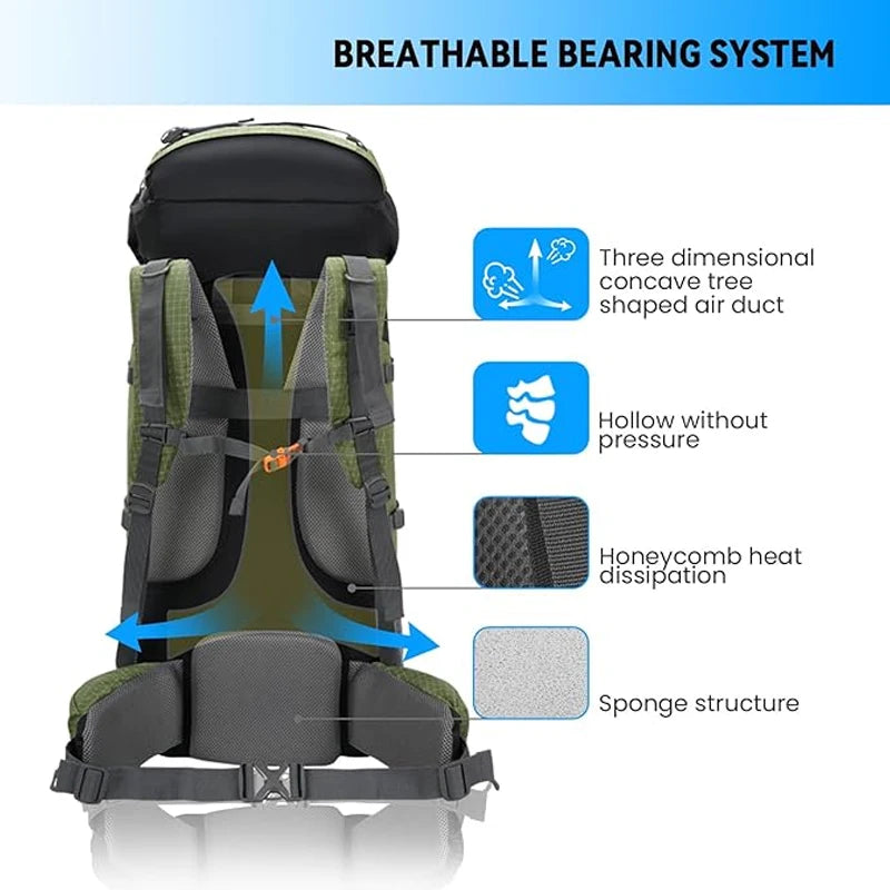 Outdoor Molle Tactical Backpack 80L Waterproof Hiking Travel Camping Mountaineering Climbing Rucksack Large Capacity Storage Bag