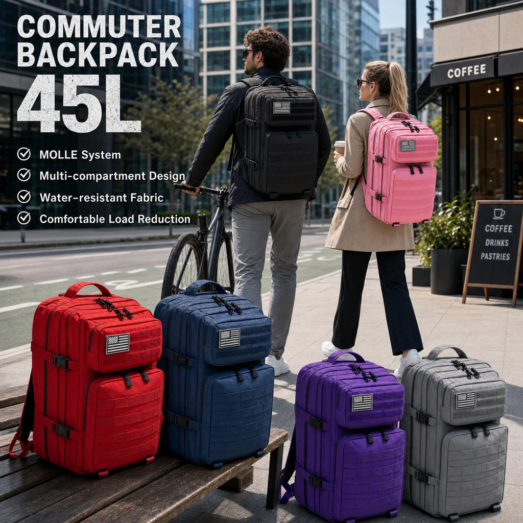 45L Tactical Travel Backpack Molle Large Capacity Multi Pocket Storage Bag Durable Wear Resistant Camping Hiking Trekking Bushcraft Daypack Heavy Duty Rucksack For Men Women Business Trips Mountain Climbing Daily Commute Luggage Bag