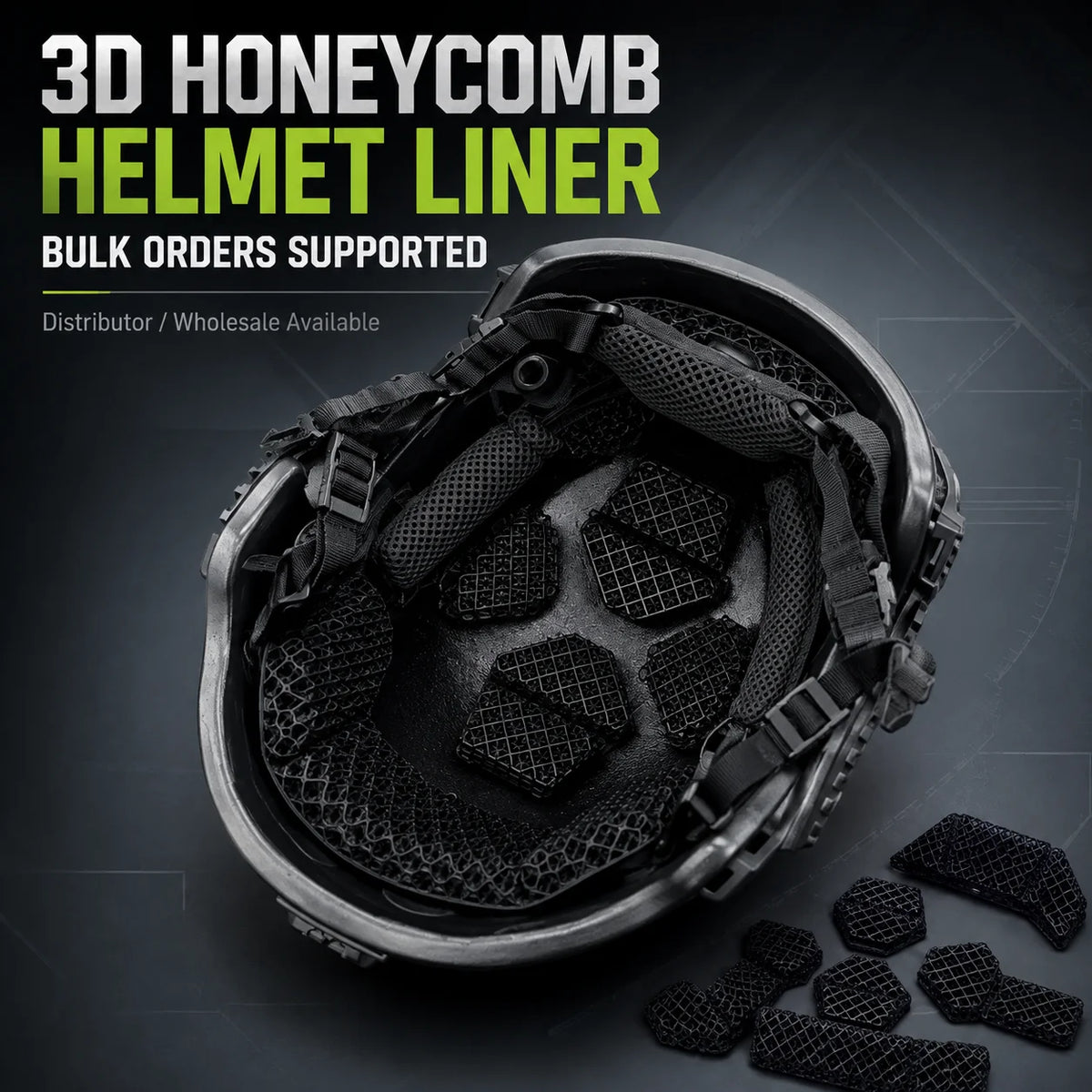 Tactical Helmet Liner Pad 3D Printed Honeycomb Polymer Cushion Breathable Shock Absorption Insert for Airsoft Hunting Outdoor