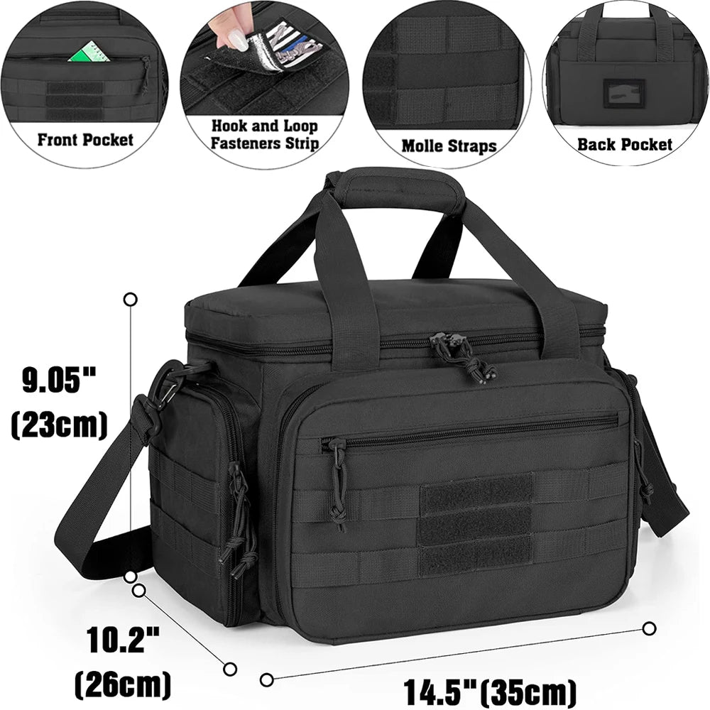 Tactical Gun Range Bag EDC Shoulder Bag Pistol Shooting Range Bag Hunting Carrying Case for 4 Handguns with 6 Magazine Slots