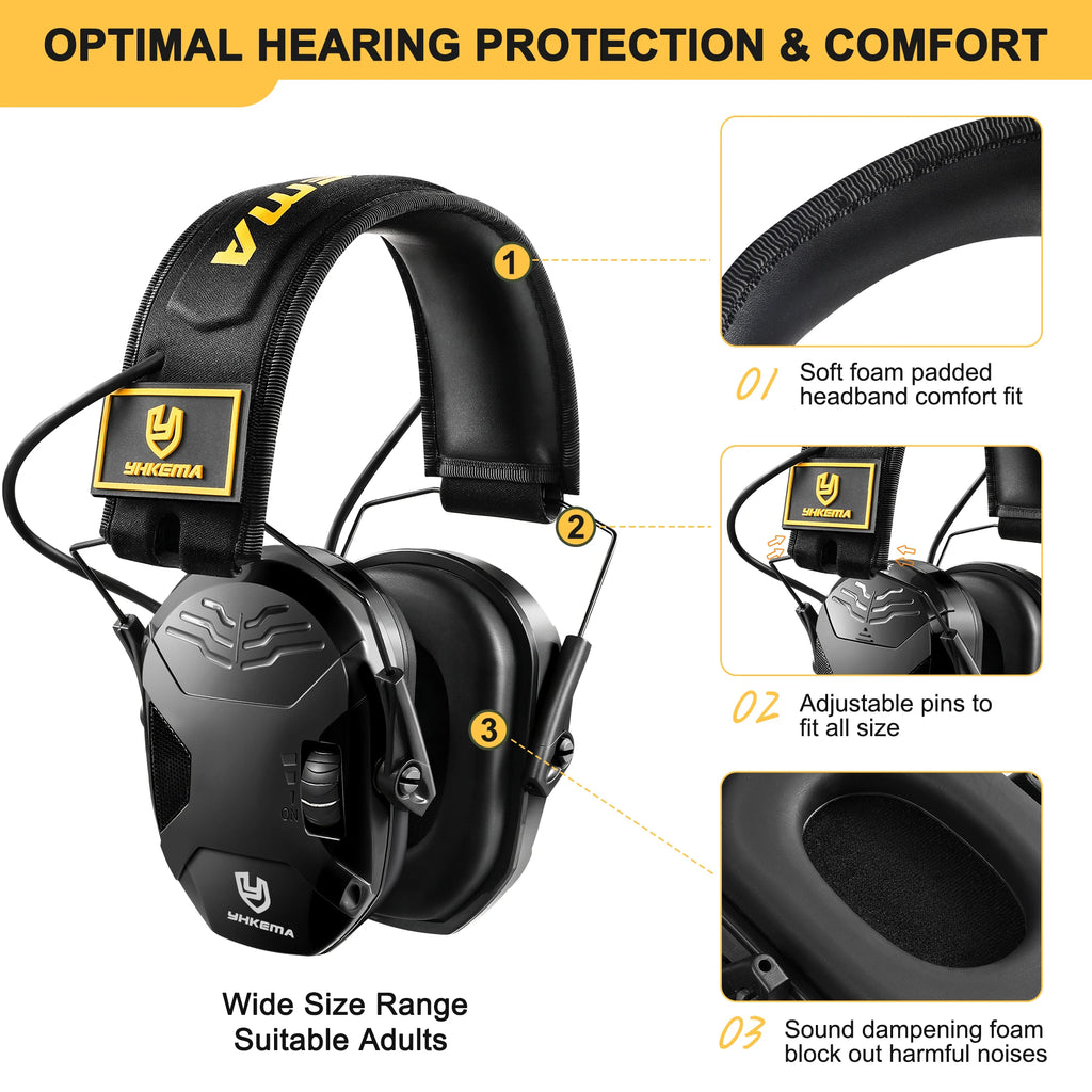YHKEMA Earmuffs Active Headphones for Shooting Electronic Hearing Protection Ear Protect Noise Reduction Hunting Headphone