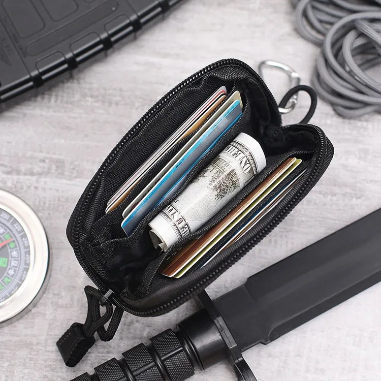 Tactical EDC Pouch - Waterproof Mini Waist Bag with Card Slots & Key Clip - Compact Coin Purse for Hiking, Running, Travel