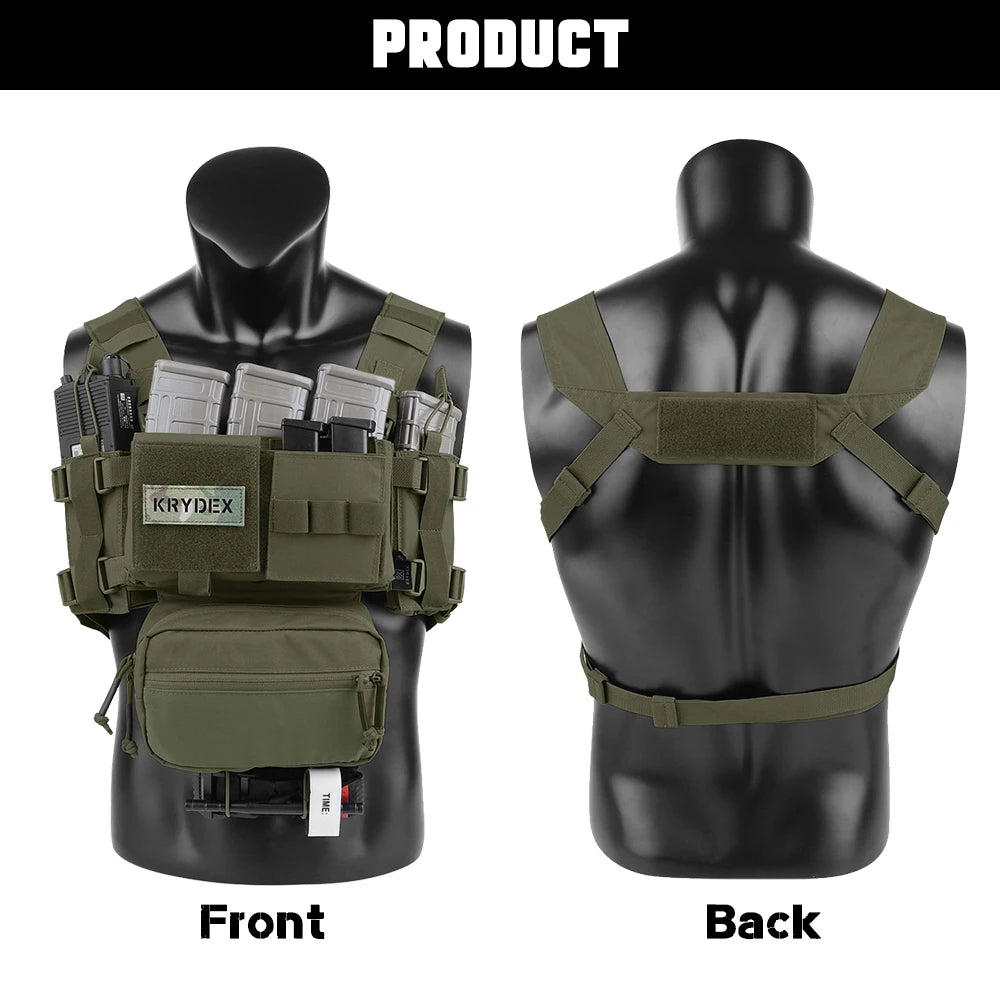 KRYDEX Tactical Micro MK3 MK4 Chest Rig Lightweight Vest with 5.56 7.62mm Mag Pouch Dangler Drop Pouch Paintball Outdoor Vest