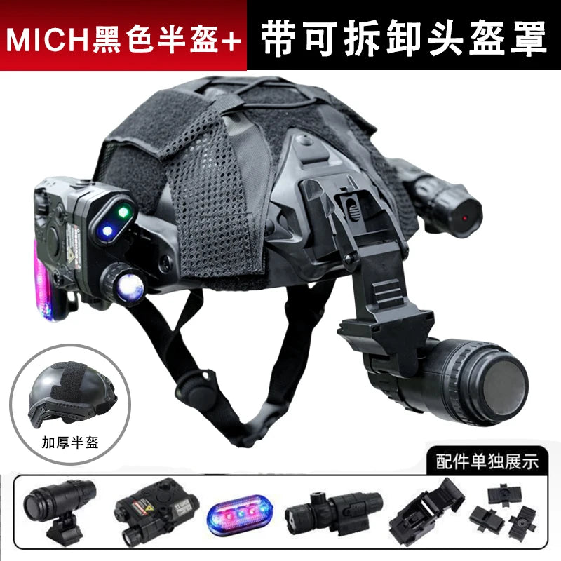 Children's Tactical Helmet Set Lightweight CS Special Forces Combat Helmet with NVG Model Laser Light for Shooting Cosplay Props