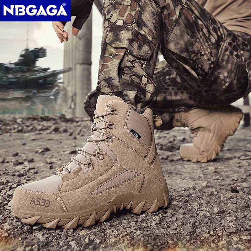 Men’s Tactical Combat Boots Desert Lace-up Outdoor Non-slip Work Shoes Military Ankle Boots Thick Sole Big Size 39-47