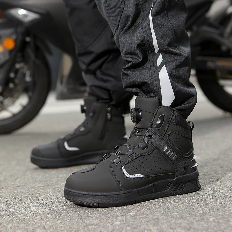 Cowhide Motorcycle Boots Men Leather Breathable Anti Slip Motorbike Cycling Shoes High Quality Men's Motocross Protective Boot