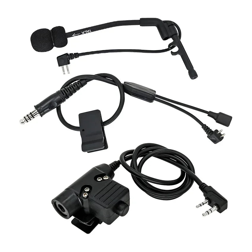 Tactical Walkie-talkie Headphones Adapter Y-line Kit with Tactical 94 Ptt & Headset Mic for COMTAC Tactical Shooting Headset