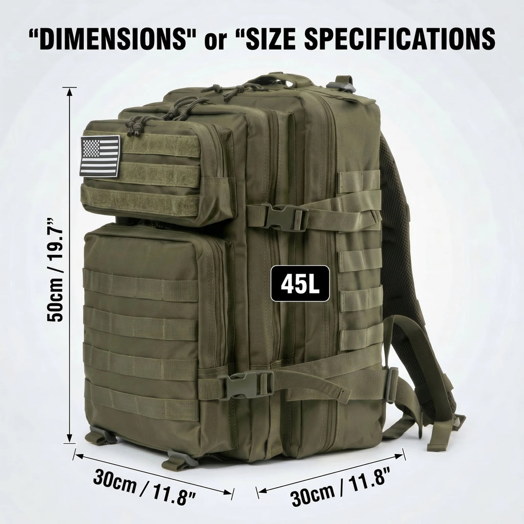 45L Tactical Travel Backpack Molle Large Capacity Multi Pocket Storage Bag Durable Wear Resistant Camping Hiking Trekking Bushcraft Daypack Heavy Duty Rucksack For Men Women Business Trips Mountain Climbing Daily Commute Luggage Bag