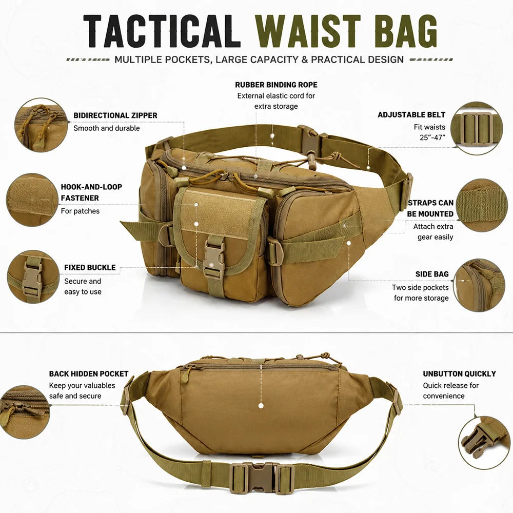Tactical Outdoor Nylon Waist Bag, Simple Multifunctional Slanted Chest Bag, Large-Capacity Outdoor Sports Waist Bag for Camping, Fishing, Hiking, Hunting