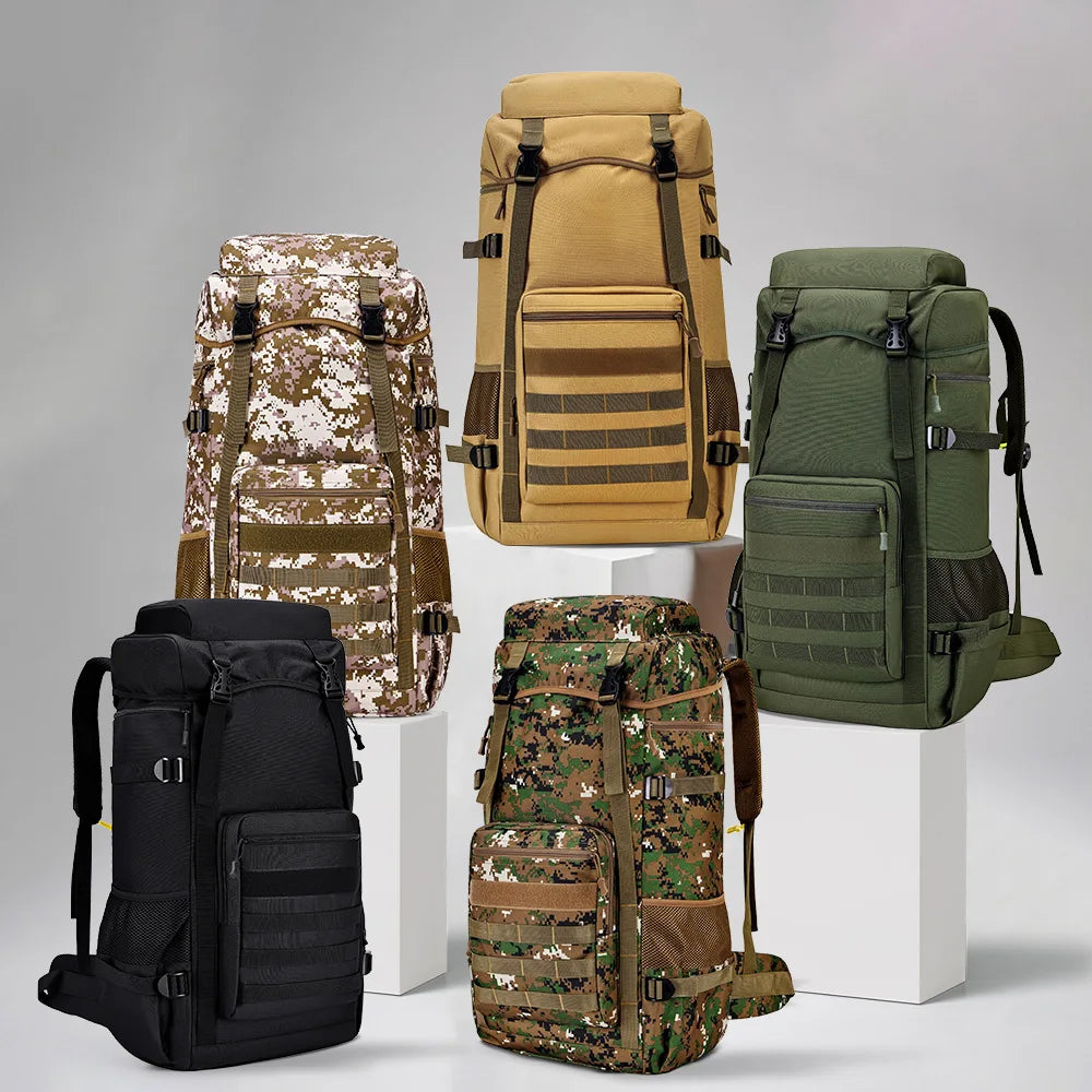 Camouflage Custom Mountaineering Bag Men 70 Liters Oxford Luggage Rucksack Outdoor Travel Backpack MOLLE Tactical Backpack Bag