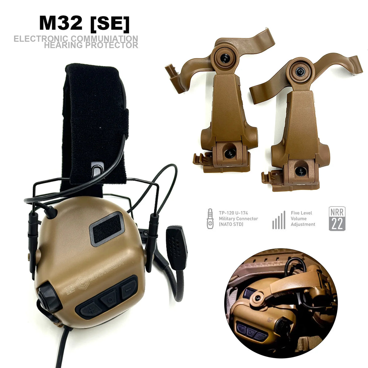 NEW EARMOR Tactical Headset M32 SE Tactical Active Headset Electronic Hearing Protector Military Helmet Headset NRR 22dB