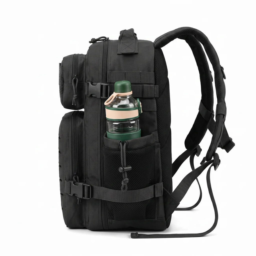 26L Tactical Travel Backpack for Men with Dual Cup Holders, MOLLE Outdoor Hiking Rucksack for Fitness Gym, Camping & Daily Commute
