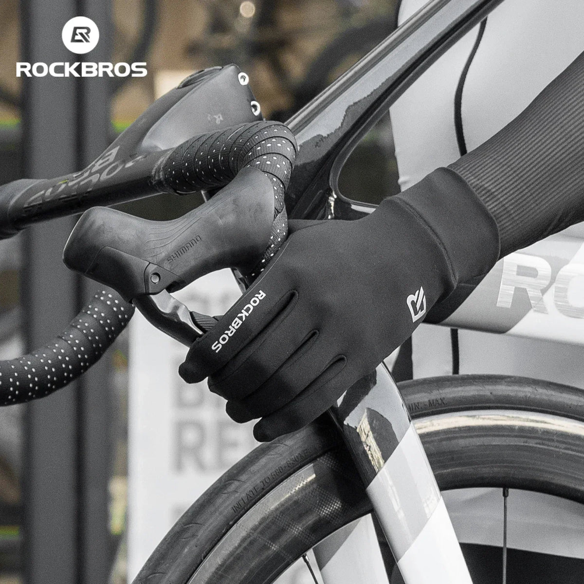 ROCKBROS Cycling Glove Spring Autumn Bike Pair Non-slip Long Finger Style Fleece Lining Warmer Option Windproof Riding Design