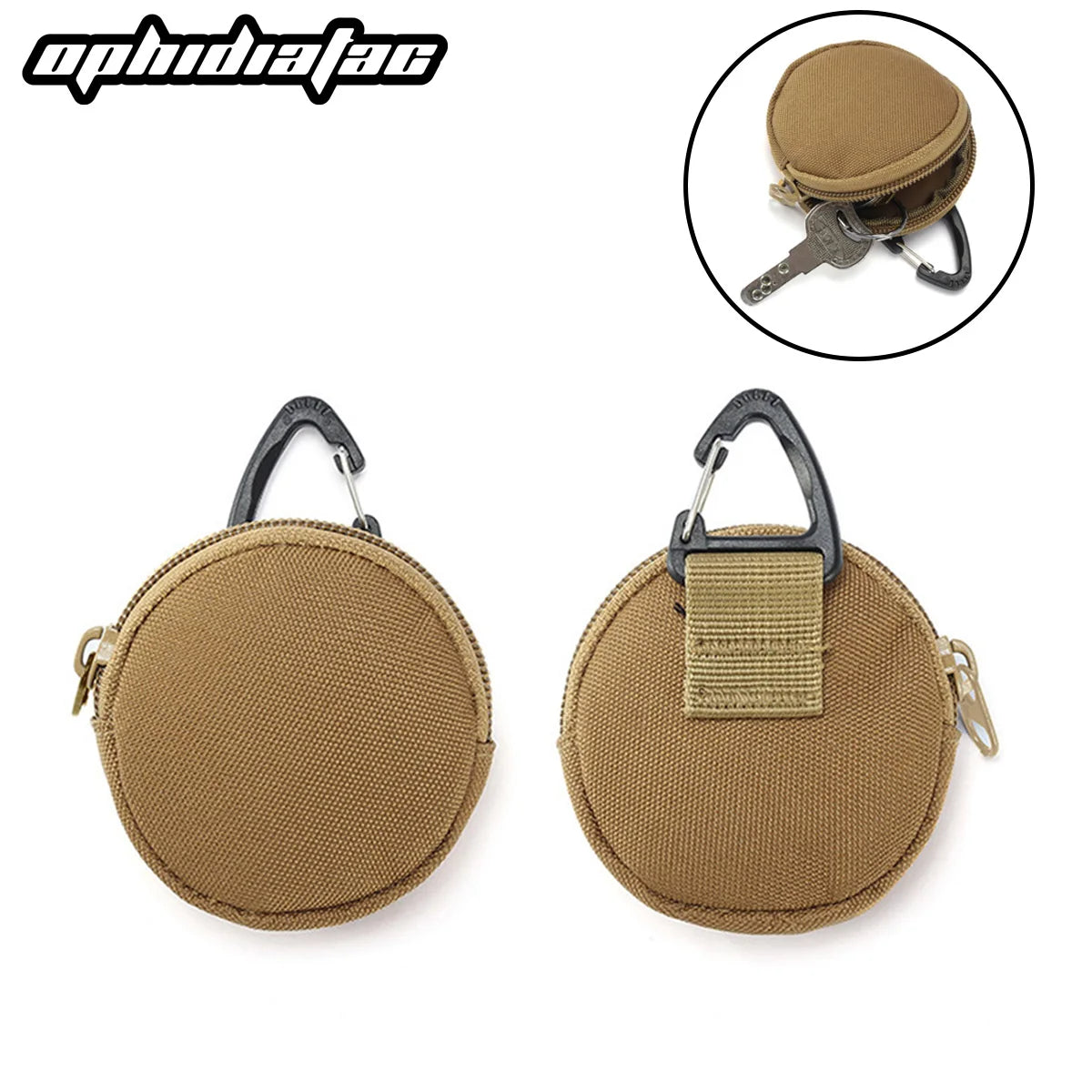 OPHIDIAN Outdoor Leisure Men's Coin Purse Portable Mini Coin Bag Key Bag Waist Bag Round Small Wallet Zipper Wallet