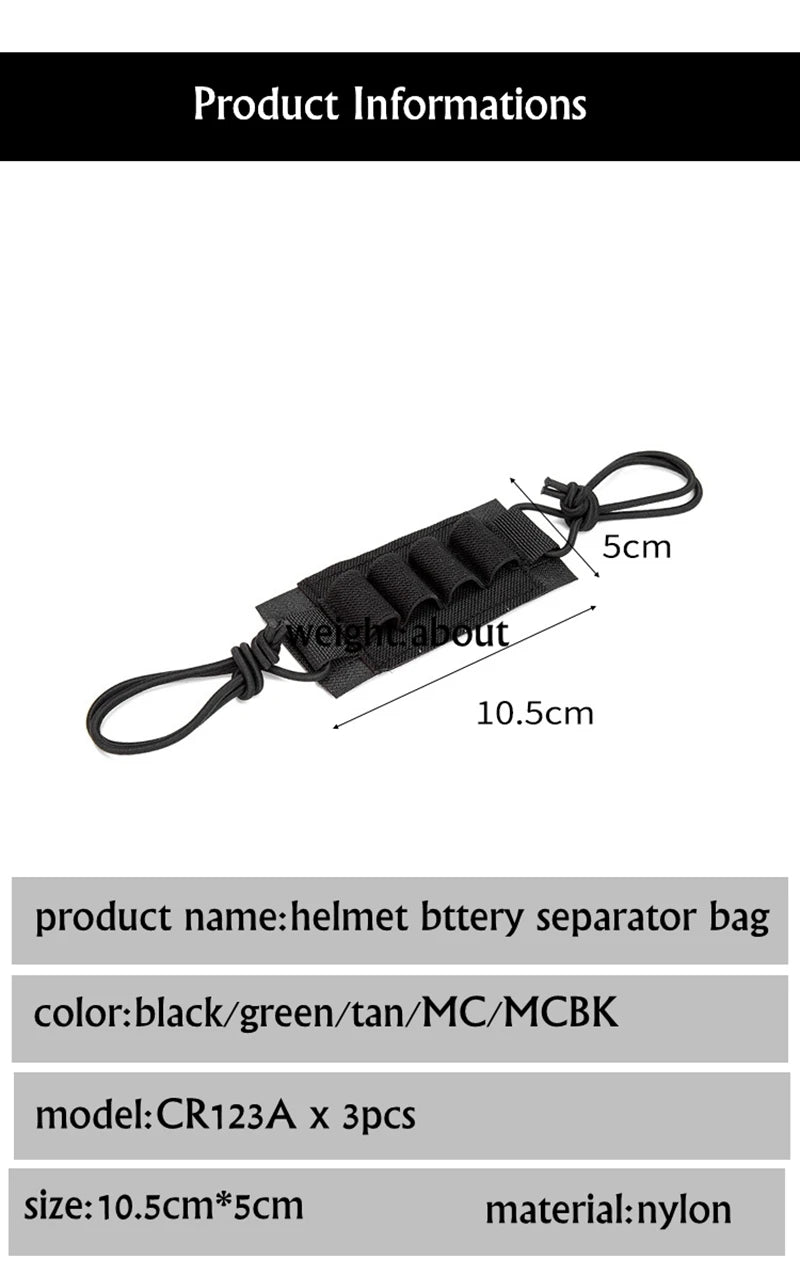 Tactical Helmet Battery Holder Night Vision Fixed Safety Elastic Storage Rope Helmet Battery Pouch for CR123A