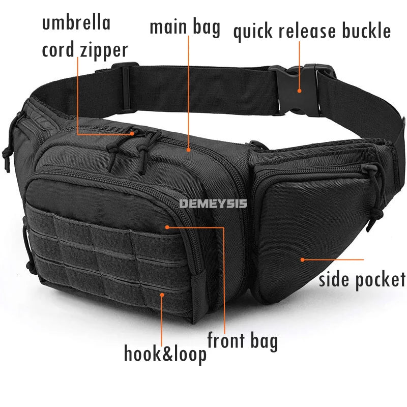 Men Waist Fanny Pack Belt Bag Tactical Concealed Carry Pistol Waist Pouch Gun Bag Camping Nylon Tool Sling Chest Hip Bum Bag